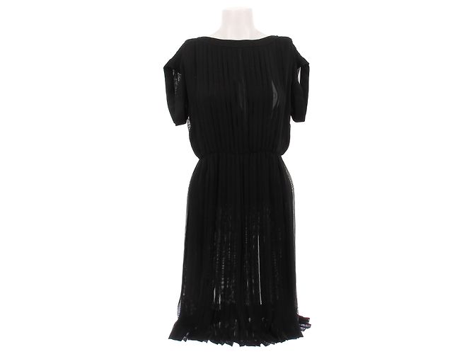 Vestido Hermès negro de seda plisado