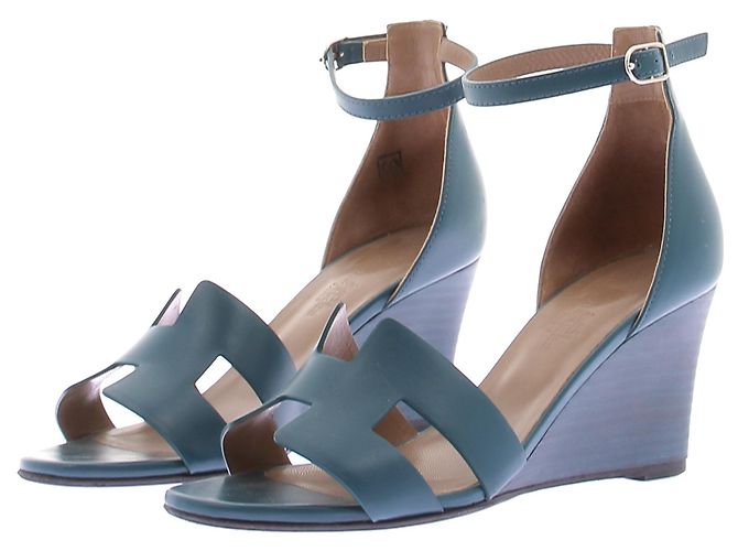 Hermès Sandales compensées « Legend » bleu canard Blue