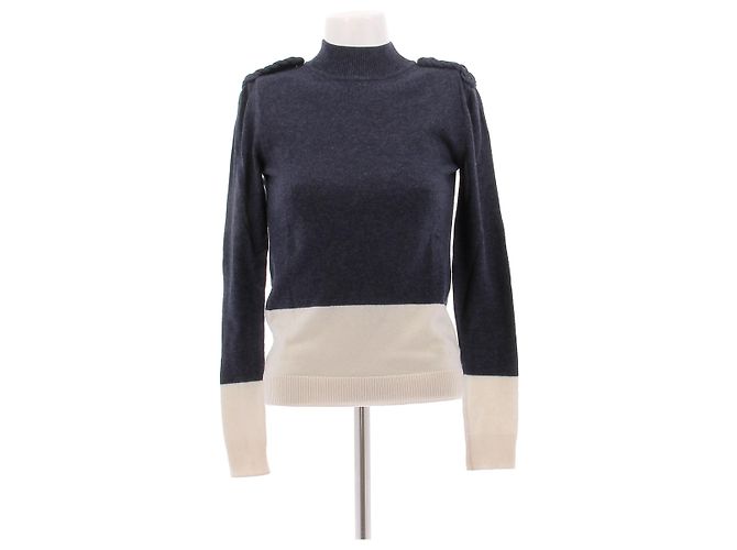 Hermès Pull marine et crème en laine Navy blue