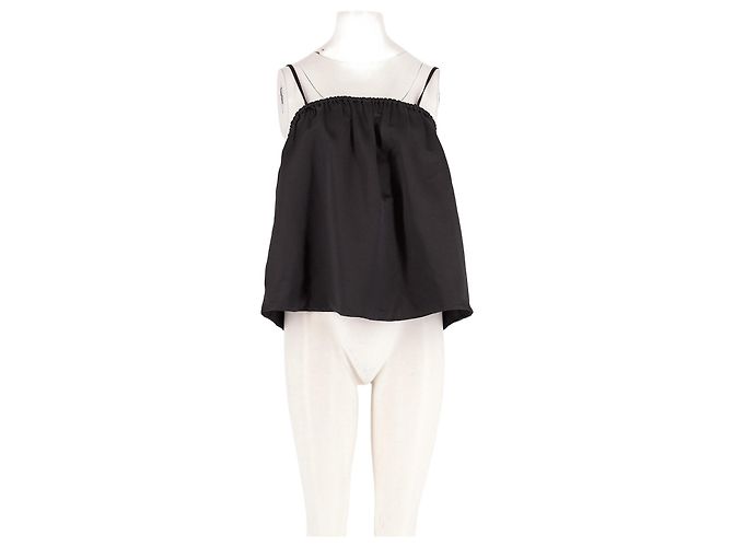 Autre Marque SOFT GOAT Black Wool Tank Top with Spaghetti Straps