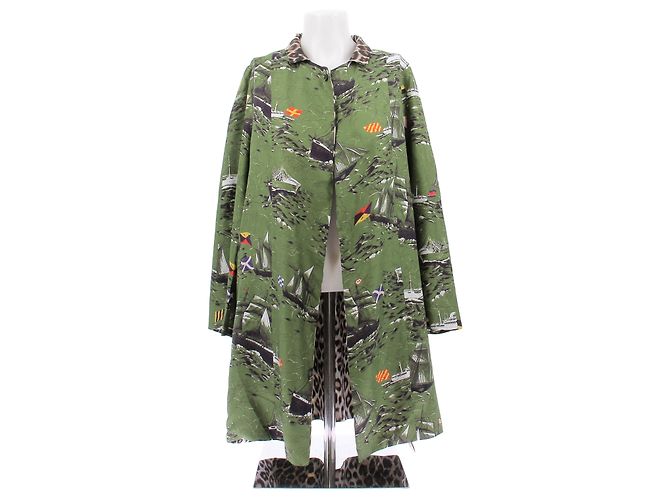 La Prestic Ouiston Cappotto in seta stampato verde