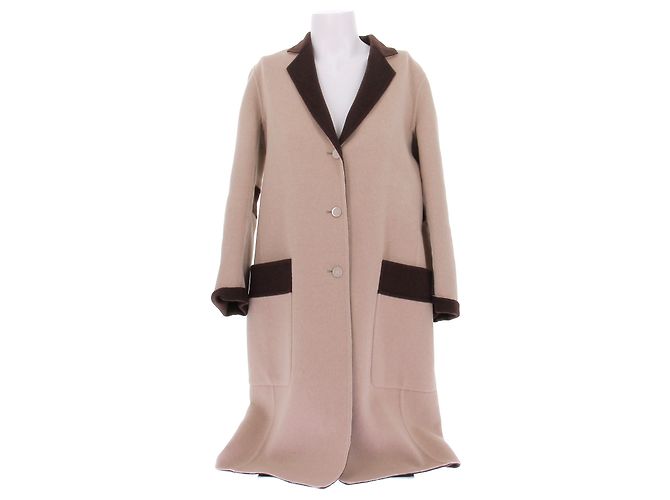 Hermès Abrigo de cachemira beige y marrón