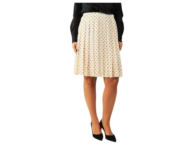 Prada Saia plissada de bolinhas pretas e off-white - size UK 10