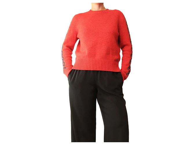 Chanel Roter Strickpullover mit Pailletten CC - size UK 14