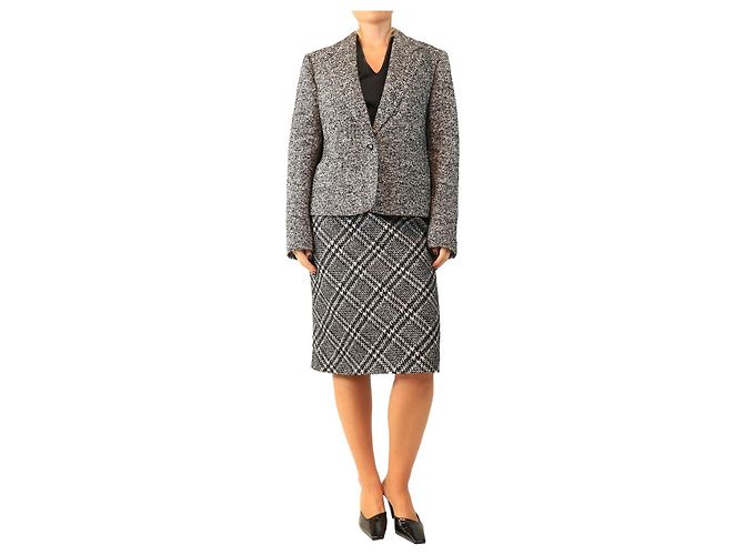 Dolce & Gabbana Blazer de tweed cinza abotoado simples - size UK 12
