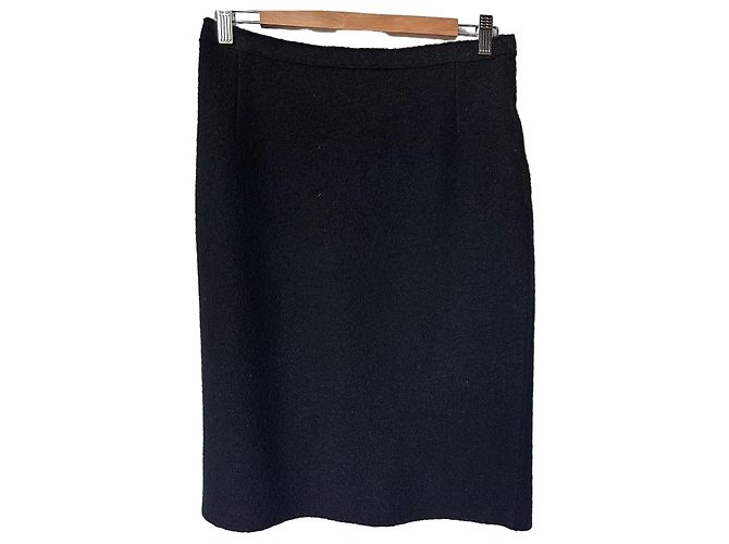 Autre Marque Falda recta de lana bouclé negra