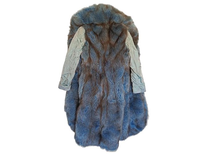 Autre Marque Blue Fox Fur Coat with Leather Sleeves