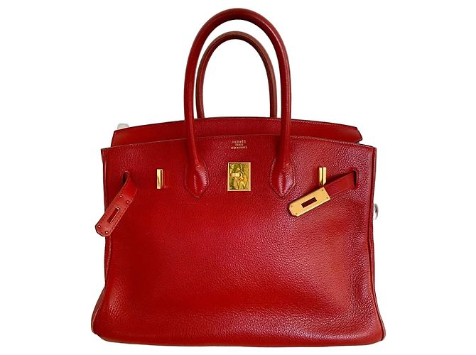 Hermès Birkin 35 Bolso de cuero rojo