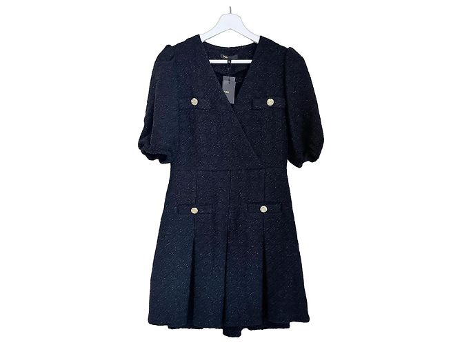 Maje Riolette Tweed-Kleid Schwarz
