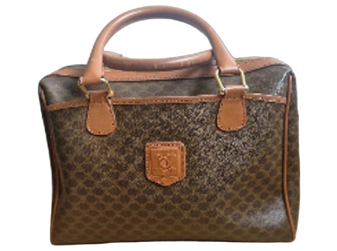 Céline Sac bowling Celine en toile enduite marron