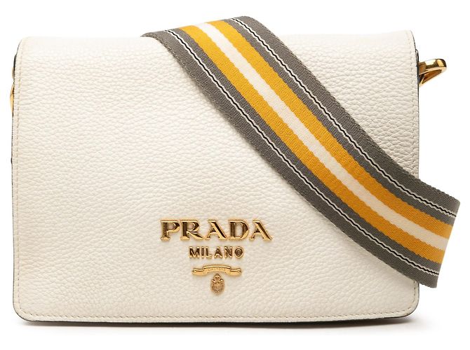 Prada White Vitello Daino Flap Crossbody