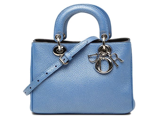 Bolsa Diorissimo Mini em pele de bezerro granulada metalizada azul Dior