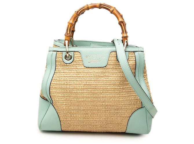 Borsa Gucci Small Raffia Bamboo Shopper Marrone