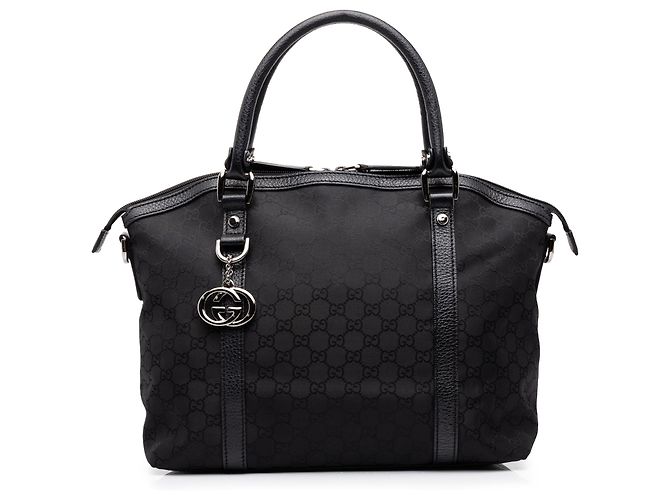 Sac à main Gucci Black Medium GG Canvas Charm Dome Satchel