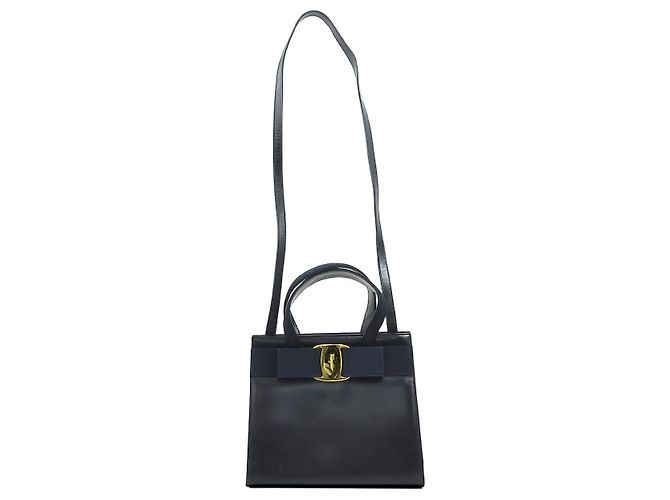 Salvatore Ferragamo Ferragamo Vara Bow Satchel aus schwarzem Leder