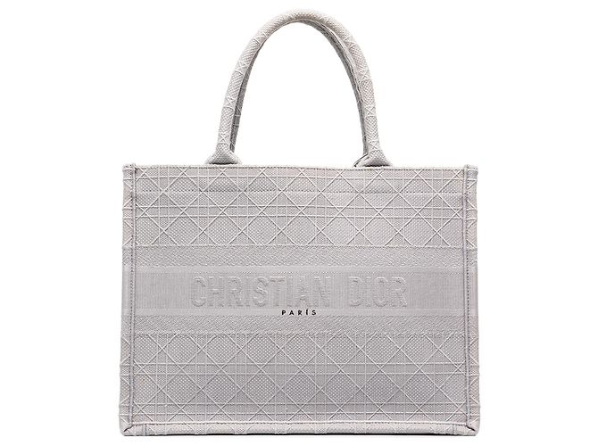 Dior Gray Medium Cannage Embroidered Book Tote