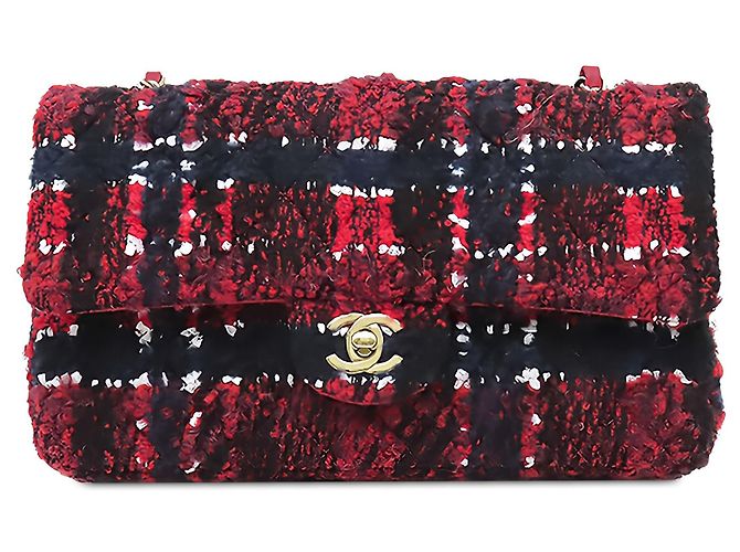 Chanel Red Medium Classic Tweed Double Flap