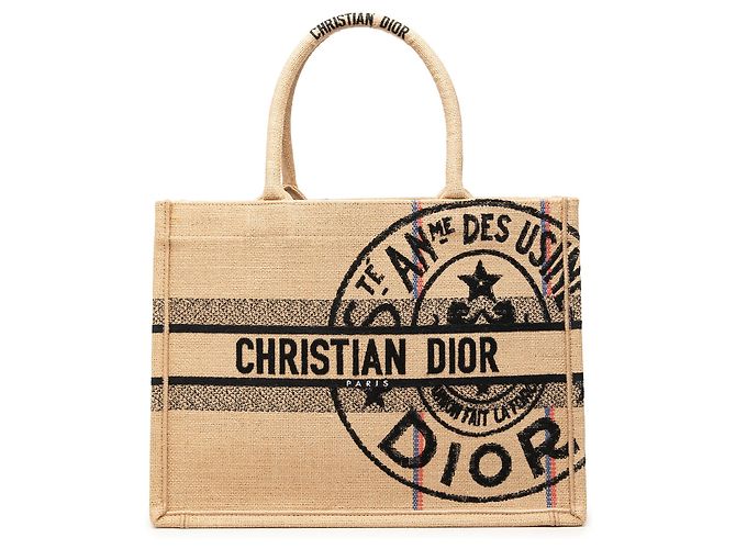 Dior Book Tote Medium aus bestickter Jute Beige