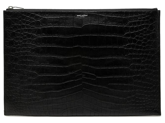 Autre Marque Portadocumentos Saint Laurent de piel grabada efecto cocodrilo negro