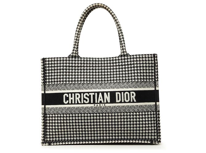 Dior Book Tote Medium in tela ricamata pied-de-poule nero