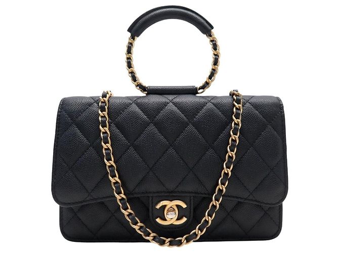 BOLSA DE MÃO CHANEL MINI LOOP WALLET ON CHAIN COURO CAVIAR PRETO WOC