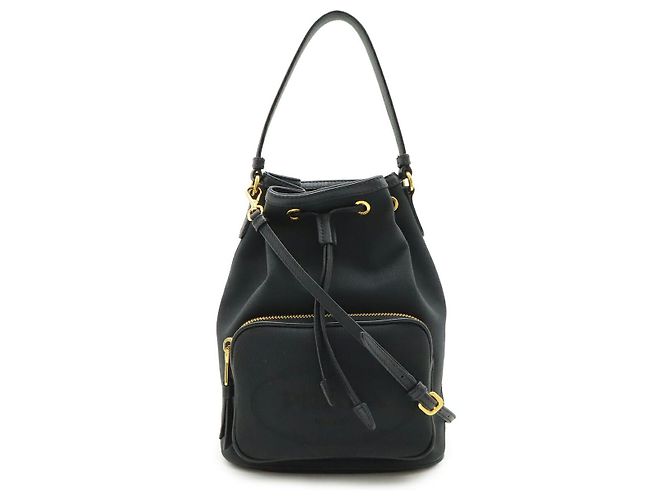 Borsa bucket Prada in tela e pelle con logo jacquard