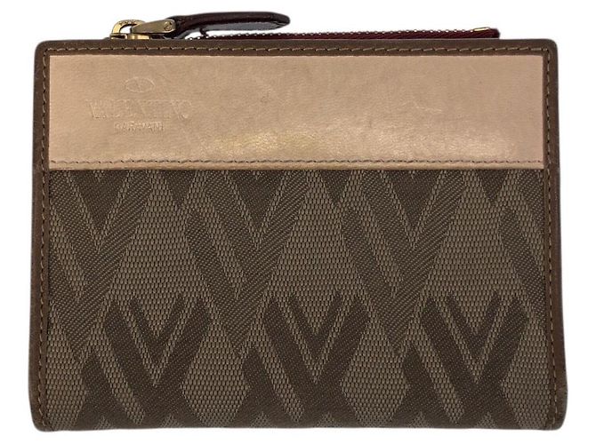 Valentino Garavani Portafoglio compatto in pelle e canvas Valentino