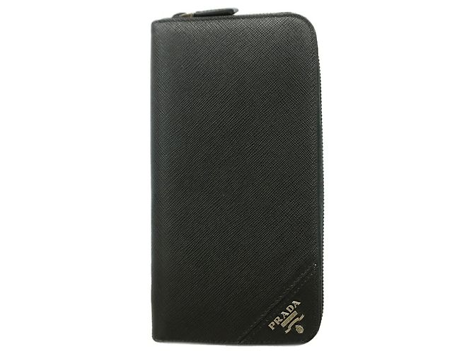 Saffiano Prada Black Leather Long Wallet
