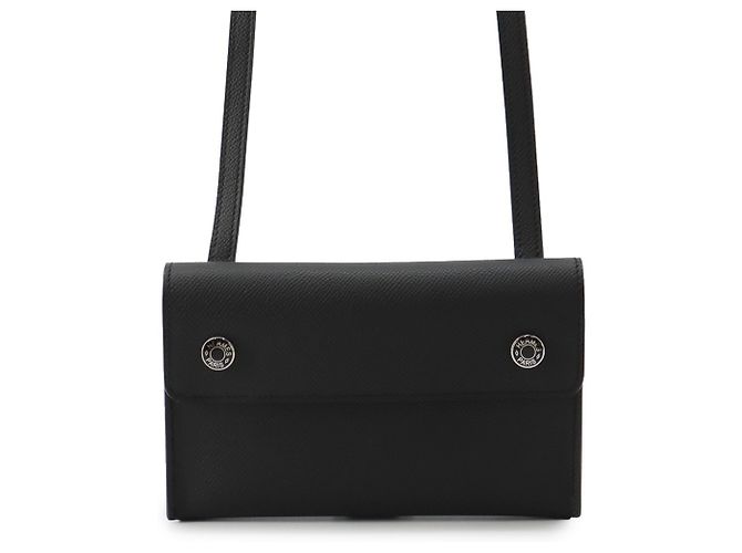 Hermès Hermes Black Epsom Leather Shoulder Wallet