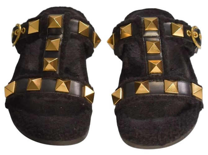Valentino Garavani Sandali Roman Stud Shearling Neri