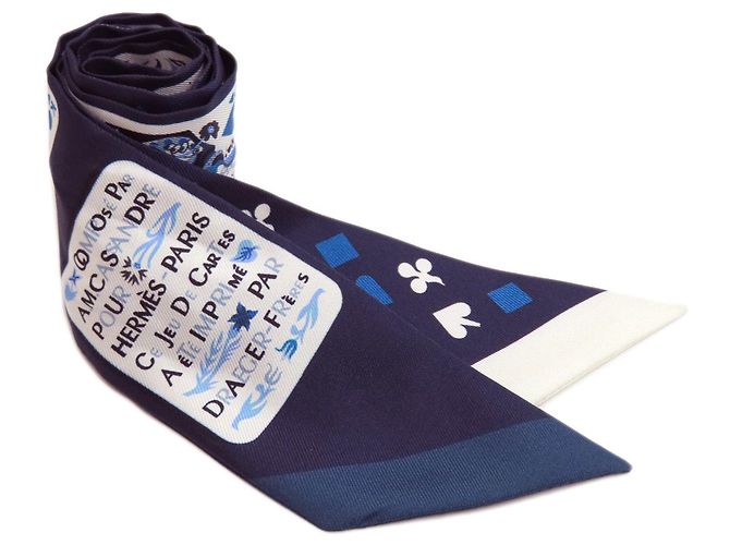 Hermès Lenço de seda Hermes Twilly em Navy
