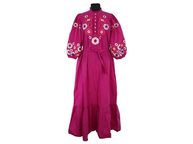 Antik Batik Kleid aus Baumwolle Lila