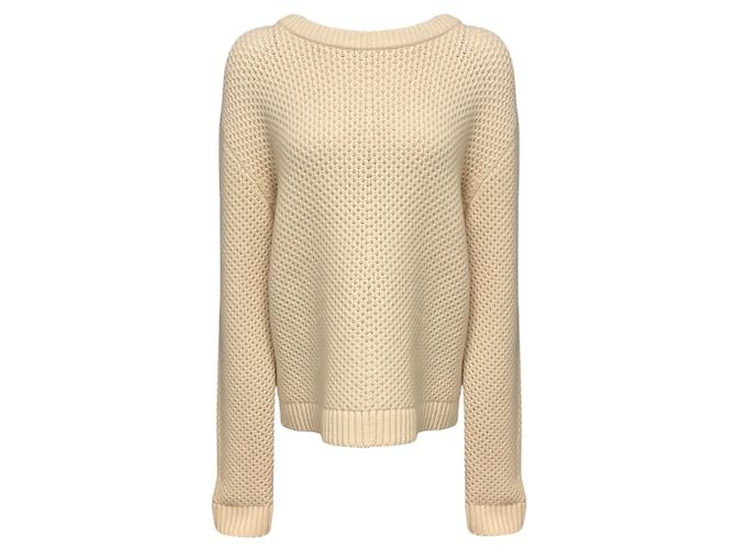 Pull à col rond en maille de laine et cachemire à manches longues Prada Cream