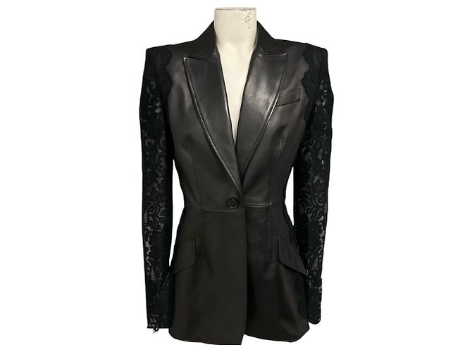 Alexander McQueen Blazer aus Lammleder mit schwarzer Spitzenborte