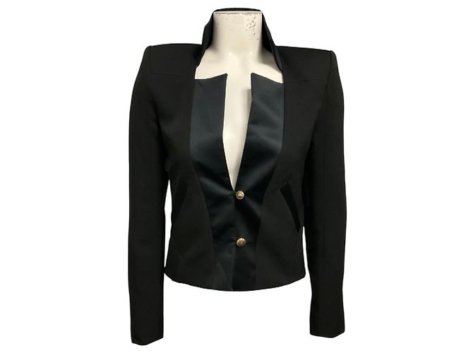 Blazer Balmain strutturato in lana e lino nero