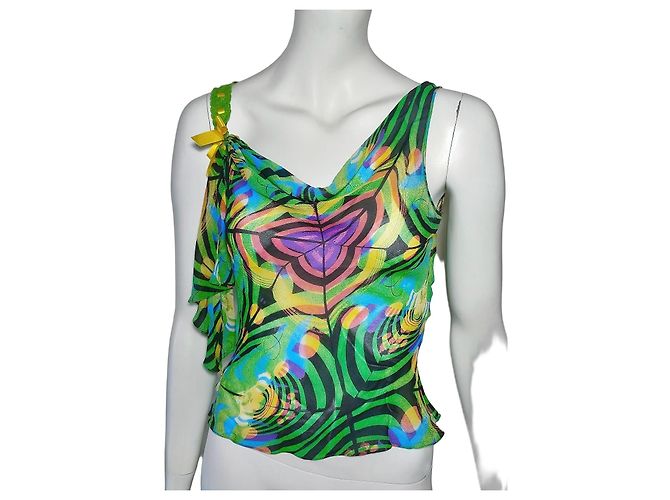 John Galliano Top de seda estampado
