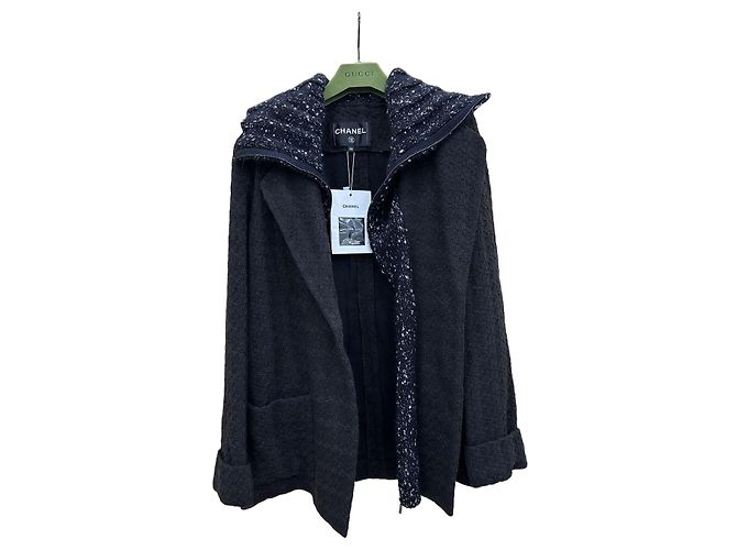 Chanel Wool Jacket with Snowflake Knit Collar Size 38