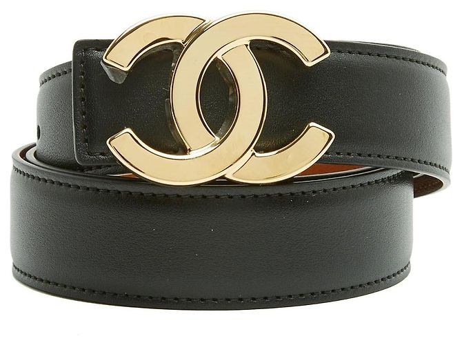 Cinturón Chanel reversible de cuero Negro y Camel con hebilla CC dorada