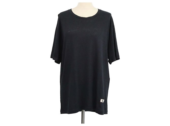 T-shirt Gucci girocollo in lino nero con patch Interlocking G