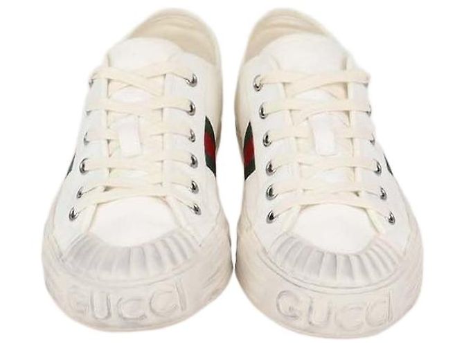 Gucci White Canvas Web Julio Low Top Sneakers
