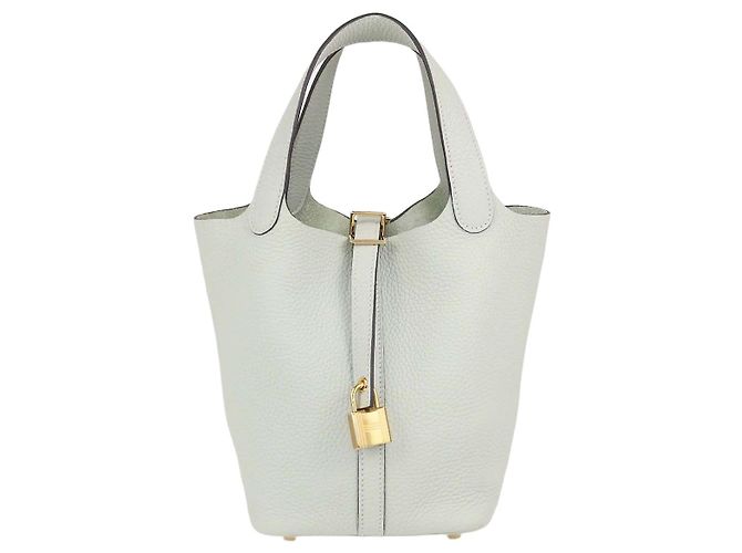 Hermès Bolso Hermes Picotin Lock 18 en piel Clemence Gris Neve