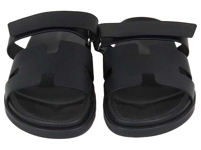 Hermès Hermes Black Leather Chypre Sandals