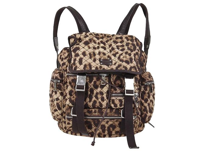 Mochila cargo Dolce & Gabbana em tecido acolchoado castanho com estampado de leopardo