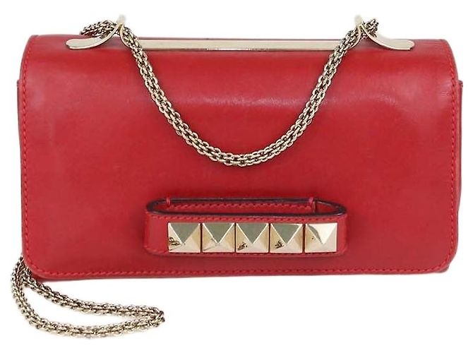 Valentino Rockstud Va Va Voom Chain Clutch aus rotem Leder