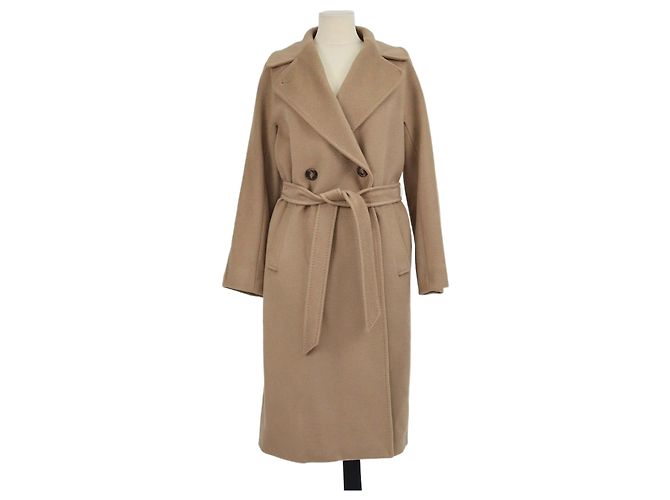 Trench Coat com Cinto em Lã Bege Weekend Max Mara