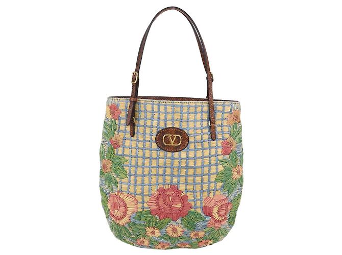 Sac Tote Valentino Multicolor Raffia Panier De Fleurs