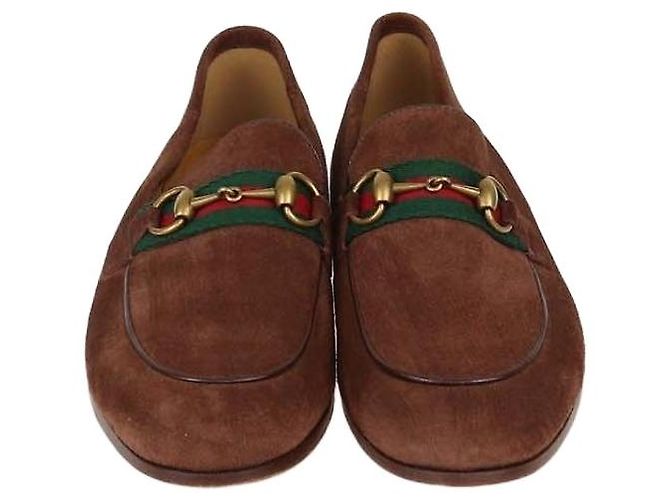 Mocassini Gucci Brown Suede Web Horsebit