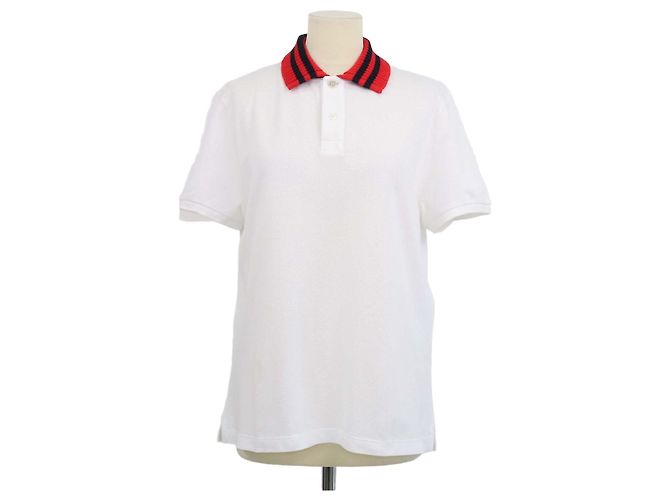 Polo de punto Gucci con cuello Web en algodón blanco