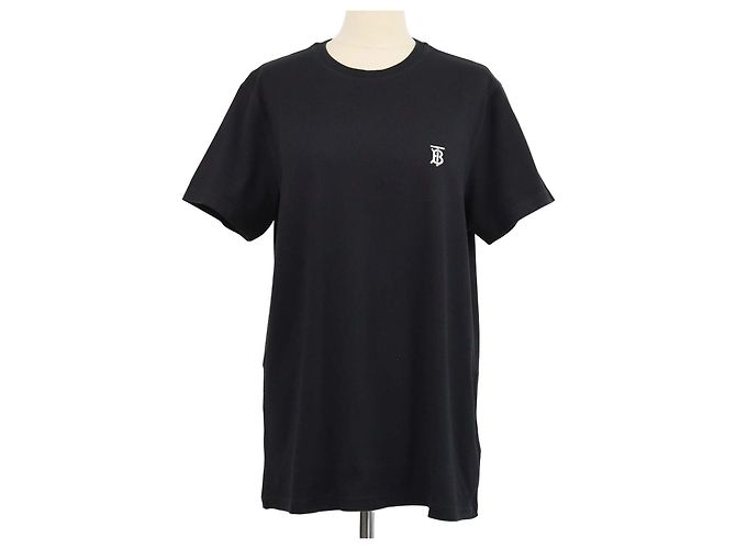 T-shirt in cotone nero Burberry con ricamo TB e girocollo