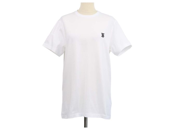 Camiseta de cuello redondo de algodón blanco Burberry con bordado TB